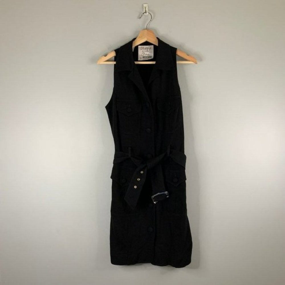 Cheap and  Chic By Moschino Button Down Shirt Dress 40 L 10 Made in Italy Belted
